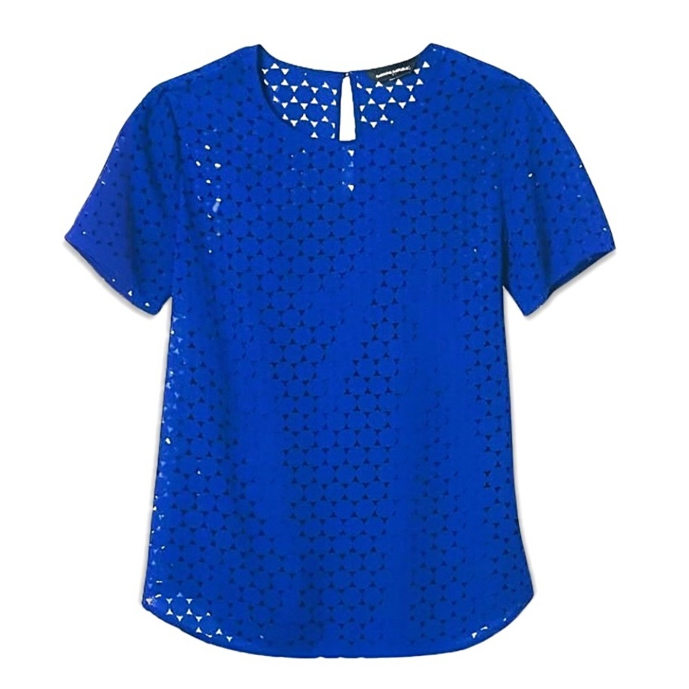 Banana Republic Factory Royal Blue Laser Cut Eyelet Cropper Short Sleeve Blouse